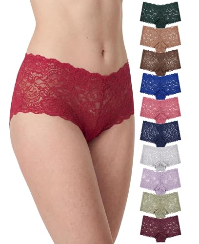 Sexy Basics Women's Lace Boyshort Boyleg Panty | Ultra Soft & Stretchy Hollowed Out Lingerie Underwear | Multi Packs