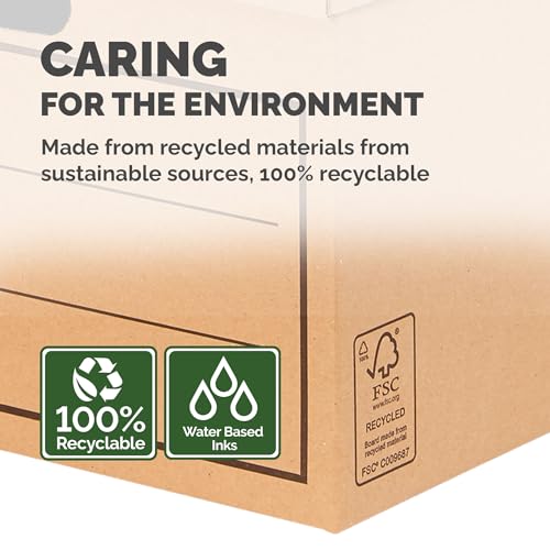 BANKERS BOX 10 Multi-Use Storage Box with Lids - Cardboard Storage Box with Lids for Office Storage - Archive Boxes with Handles - W32.5 x H28.5 x D39cm (Pack of 10) - Brown