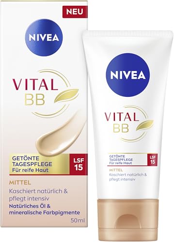 NIVEA VITAL BB Getönte Tagescreme mit LSF 15, Gesichtspflege für natürliche Deckkraft dank mineralischen Farbpigmenten, Gesichtscreme für reife Haut (50 ml)