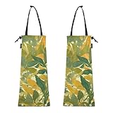 KLL Bolsa de basura para coche, paquete de 2 unidades, contenedor de basura para automóvil, diseño de hojas verdes y amarillas