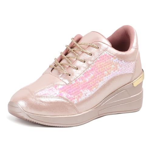 Image of Vendoz Women Wedding & Party Casual High Heel Sneakers I Cushioned Insole I Glittery & Embellished Bridal Wear I Lightweight and Stylish Shoes for Girls CNV7065