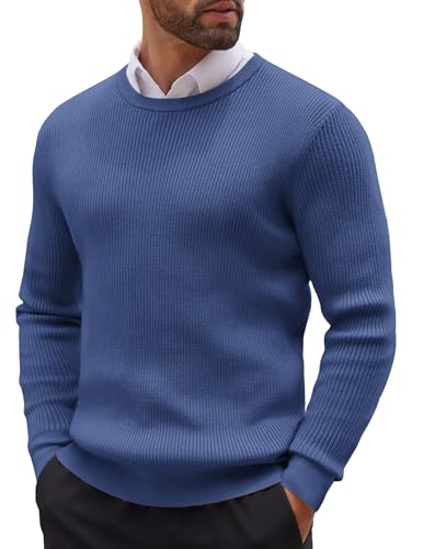 COOFANDY Mens Knitted Jumper Crew Neck Sweater Basic Narrow Stripes Knitting Shirt Long Sleeve Ribbed Jumpers Regular Fit Classic