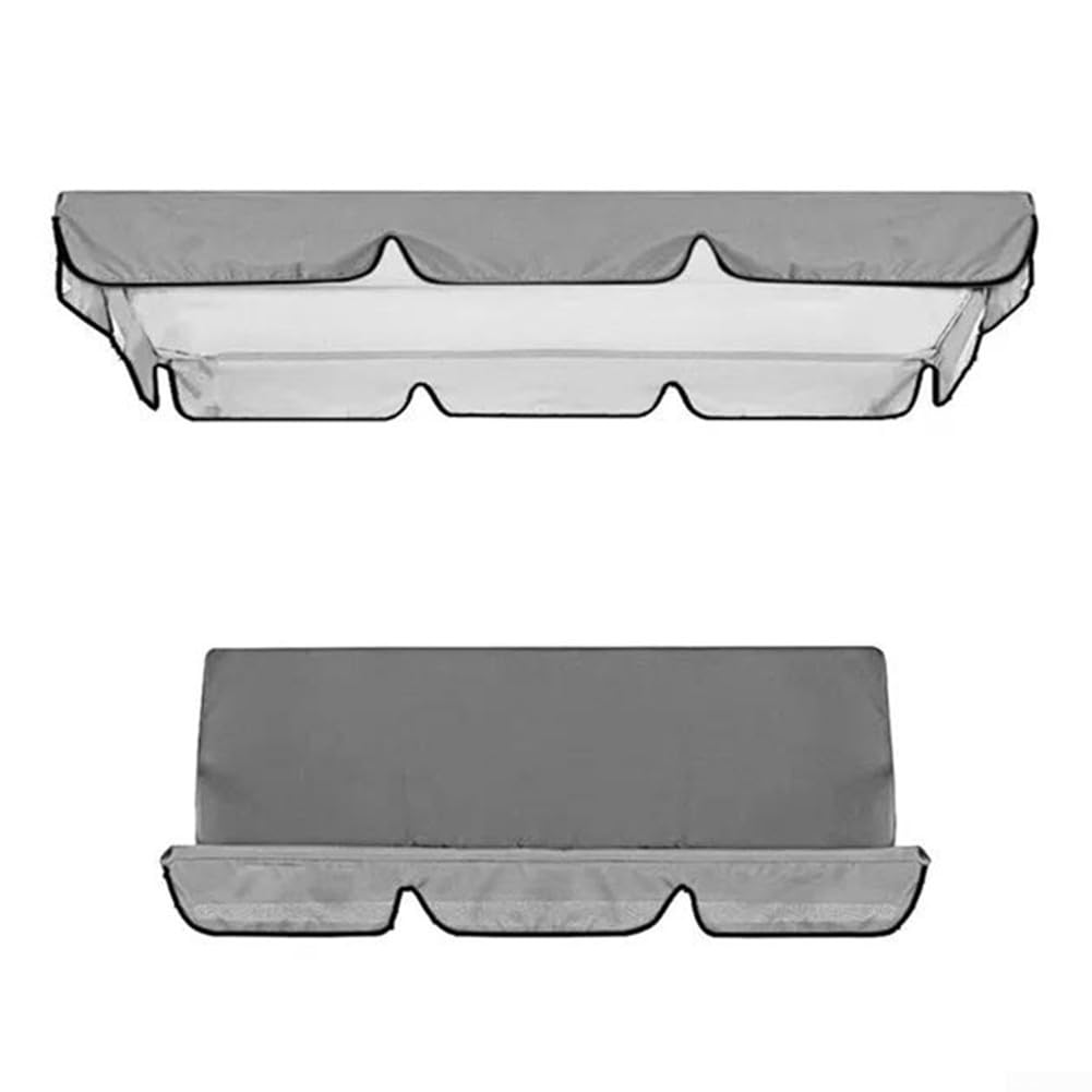 2 PCS Garden Swing Canopy Replacement Set for 3 Seater, 210D Silver-Coated Oxford Fabric Top and Seat Covers, Waterproof Sunproof Dust Protection for Outdoor Patio Furniture, Grey(Gray 164x114x15cm)
