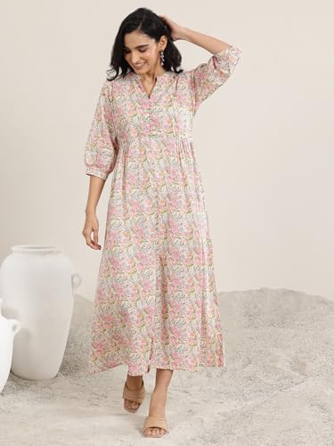 Image of Libas Printed Silk Blend A Line Dresses for Women | Casual Dress