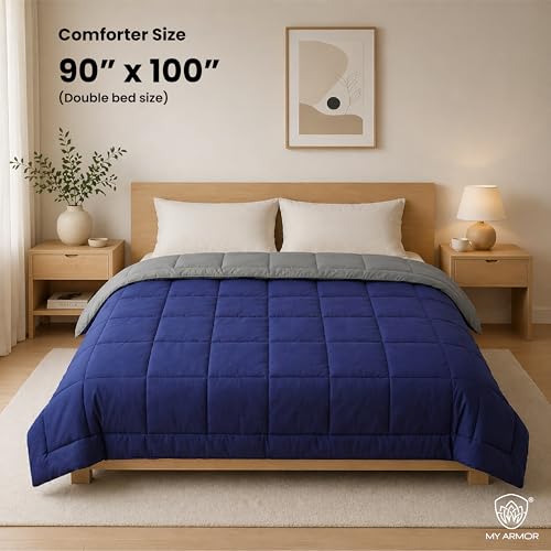Image of MY ARMOR 220 GSM Reversible Comforter for Double Bed | Microfiber Quilt /Duvet /Blanket for AC & Winter | Soft, Lightweight & Breathable Comforter (90 x 100 Inch, Grey & Navy Blue)