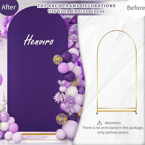 Image of SoarDream Arch Backdrop Cover Purple Spandex Fitted 5FT Wedding Arch Covers Balloon Round Top Chiara Arch Backdrop Fabric for Ceremony Wedding Birthday Party Stage Decoations