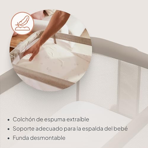 lionelo Luna, berço de co-sleeping portátil com colchão, berço de viagem, bebé co-sleeping, desde recém-nascido até 9 kg. Altura e inclinação reguláveis, 4 rodas com bloqueio, ventilada