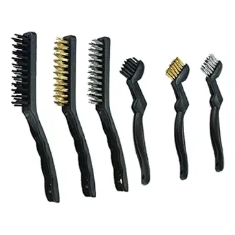 Oil Eater Wire Brush Premium 6-Piece Kit, Steel, Brass & Nylon for Cleaning Grills, Parts Washing, Rust, Paint, Scale, Metal and Tile, Black, Extra Large (AOPBR006)