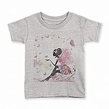 [igsticker] プリント Tシャツ キッズ 子供 120 サイズ size おしゃれ クルーネック 灰色 グレー t-shirt 001595 ラブリー 妖精 女の子 蝶
