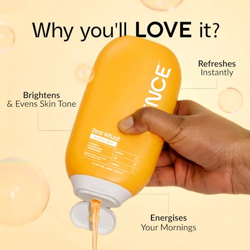 Image of DENCE Zest Ritual Brightening Gel Body Wash with Vitamin C, Niacinamide & Orange Peel | Evens Skin Tone & Refines Pores | Lemon & Amber Fragrance | Sulphate-Free | 300 ml