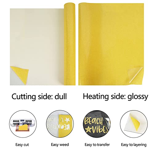 Image of guangyintong Heat Transfer Vinyl Glow Glitter HTV Rolls, Yellow 12 inch x 25ft