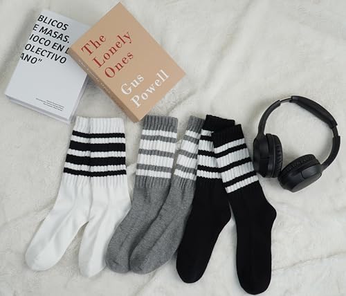 Image of BomKinta Striped Crew Socks Women - Retro Novelty Socks - Stretchy Casual Athletic Cotton Gifts Sock Size 5-10