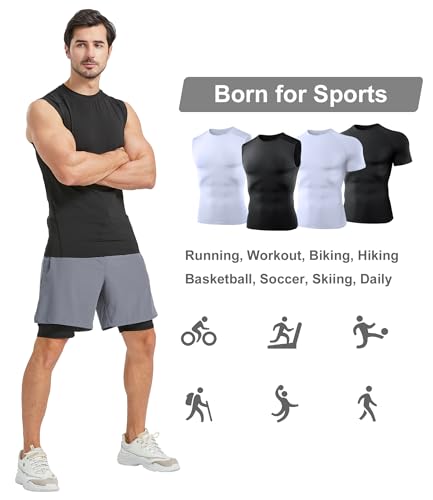 4 Pack Compression Shirts and Tank Tops Men Short Sleeve/Sleeveless Athletic Undershirt for Sport 5