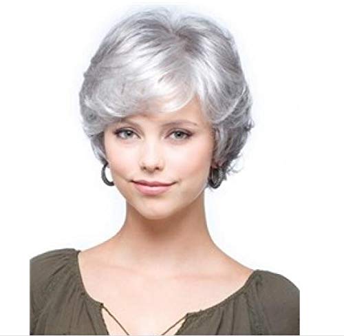 Numberus Short Curly Wavy Wig - Synthetic White Wigs for Women for Daily Halloween Party Costume Use(Silver Grey)