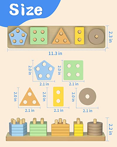 Kecristv Montessori Toys For 1 2 Year Old Boy And Girl, Wooden Sorting & Stacking Toys For Toddlers 1-3，Toddler Toys Gifts For 1 2 3 Year Old Boys Girls, Shape Sorter And Color Stacker Preschool Toys #TOP5