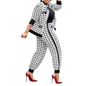LKOUS Women’s Winter 2025 2 Piece Vintage Houndstooth Set, Button Blazer & Matching Pants Office Work Casual Outfit