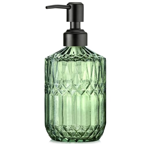 zuxzmj Green Glass Soap Dispenser with Black Rust Proof Pump Refillable for Kitchen Dish Soap Bathroom Hand Soap Lotion and Body Wash