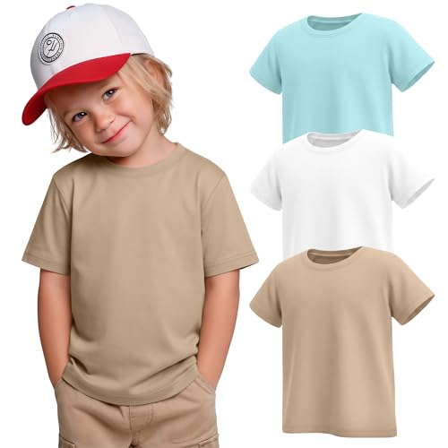 Image of Oakgarden 3 Pack Toddler Boys Crewneck T Shirts | 18M-5T, Short Sleeve Solid Tees, Soft Basic Tops, Baby Summer Clothes, Daycare, Preschool, Playdates, Daily Wear