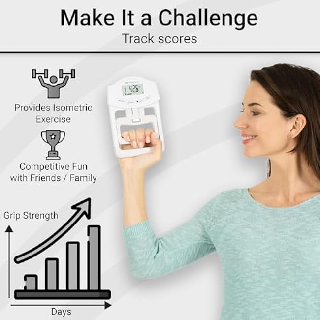 Grip Strength Tester - Hand Grip Dynamometer - Handheld Digital Grip Measurement Meter Device Trainer Power 198 Lbs / 90 Kgs - Strengthener Exerciser for Sports, School and Home Use