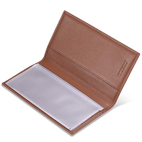 Image of HISCOW Minimalist Checkbook Cover - Full Grain Leather (Premium Cognac) | Full grain cowhide, transaction register & check book pockets, removable duplicate divider, durable stitching, gifts for men