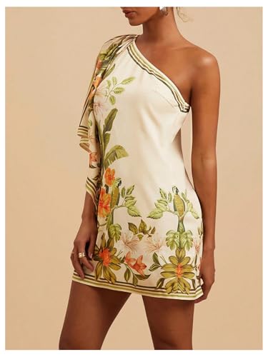 MakeMeChic Women's Boho Dresses Floral Ponchos Dolman Sleeve Dress Asymmetrical Mini Dress3