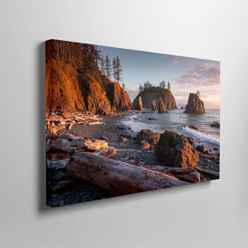 Pacific Northwest Wall Art - Coastal Beach Sunset with Sea