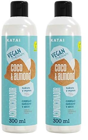 Katai Coconut & Almond Cream Acondicionador 300ML: Nutrición Vegana para Cabellos Sensibles.Repara e hidrata cabellos dañados y secos ¡Suavidad sin Sulfatos ni Parabenos! (Paquete de 2)