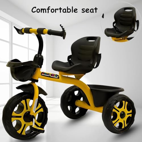 Image of Maanit Kids Tricycle with Rear & Front Basket | Comfortable Cushioned Seat with Safety Belt | Baby Trike for Boys & Girls Ages 2 to 4 Years | Sturdy & Safe Tricycle