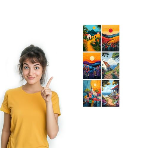 Image of SiddArtify Coastal Landscape Wall Art Prints Set - Colorful House Poster Decor for Living Room Bedroom Office - Set of 2-4x6 Inch - Board (Pack of 6) - Sticker (Pack of 6)