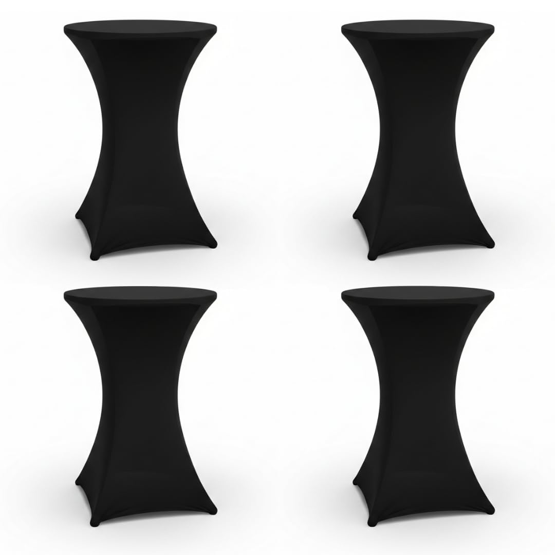 Saaf Jupes de Table Haute de Luxe Noires - Lot de 4 - Housse Extensible pour Table Haute ∅ 80-85 cm - Housse Élastique Lavable - pour Fêtes et Événements