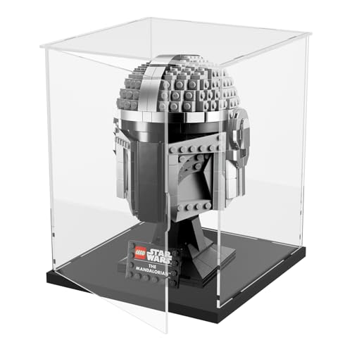 Image of Choowin Acrylic Display Case for Lego Star Wars Helmet Mandalorian Helmet for Lego R2D2, Thickened Clear Acrylic Display Cases for Collectibles, Assemble Dustproof Display Box with Door, Black