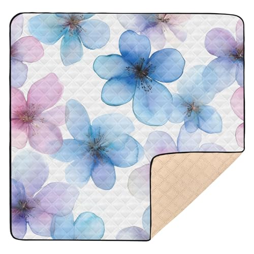 BOESI Watercolor Colorful Flower Pattern Baby Play Mat, 50“ X 50” Washable Folding Crawling Mat, Baby Floor Mat, Soft, Thick, Non-Slip