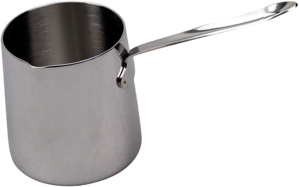 Portable Stainless Steel Butter Warmer Pot | 370ml Milk Melting Pot with Spout | Multi-Functional Turkish Coffee Decanter for Home Kitchen | Ideal for Melted Butter, Coffee, Milk,