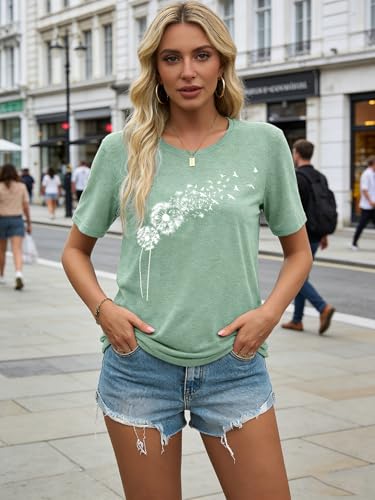 Image of Womens Dandelion T Shirts Sunflower Graphic Short Sleeve Casual Tops