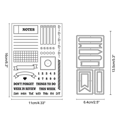 INFUNLY Stamps and Dies for Card Making Cutting Die and Stamps for Journalism Weekly Plan Silicone Clear Stamp and Die Set Silicone Planner Stamps for DIY Scrapbooking Journal Making Supplies - Image 2