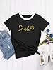 Dresswel Womens T-Shirt Cute Funny Smile Face Graphic Print Tee Shirts Summer Tops(Black, L) #2