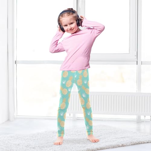 KLL Gold Glitter Pineapples Mint Toddler Girls' Active Leggings Stretch Full Length Activewear Sports4