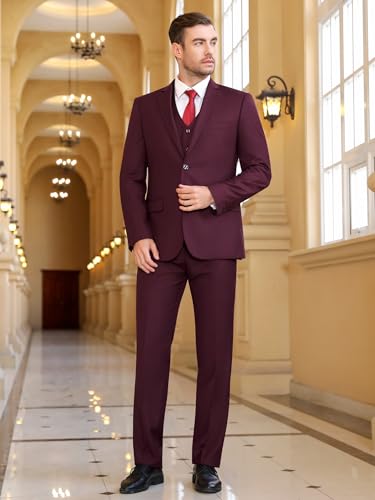 Image of Cooper & Nelson 3 Piece Mens Suit Set 2 Button Slim Fit Suits for Men Business Wedding Party Tuxedo Jacket Vest Pants and Tie