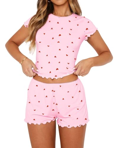 Image of Dressmine Women Sexy PJ Sets Cute Pajamas Set 2 Piece Sleepwaer Outfits | Woman Cute Pajamas Set 2 Piece Sets Casual Y2k Crewneck Tops Sleepwear 2026 Fall Sexy PJ Shorts Sets Vacation Clothes