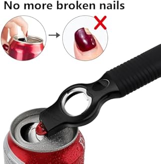 2-Pack Magnetic Beer Bottle Opener & Soda Can Opener, 2-in-1 Bottle Opener and Can Tab Opener Tool for Bartender, Long Nails, Arthritis, Seniors, Silicone Handle with Build in Magnet - Black