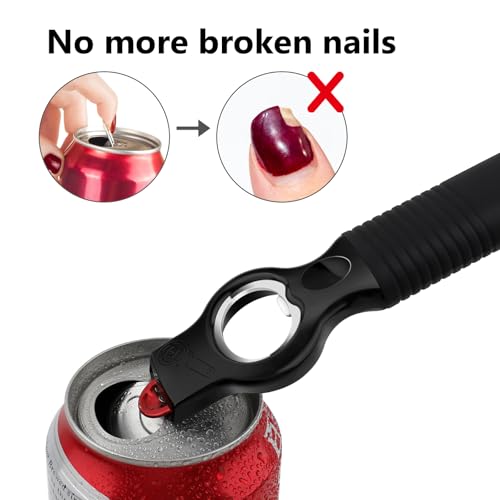 2-Pack Magnetic Beer Bottle Opener & Soda Can Opener, 2-in-1 Bottle Opener and Can Tab Opener Tool for Bartender, Long Nails, Arthritis, Seniors, Silicone Handle with Build in Magnet - Black