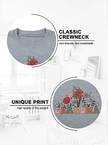 Maximgr Grandma Sweatshirt For Women Gigi Crewneck Sweatshirts Nana Sweatshirt Colorful Grandma Floral Graphic Pullover Tops Grey thumb #5