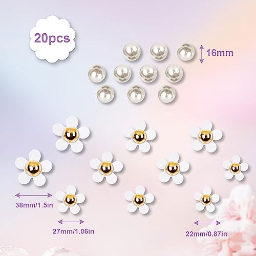 VIKSAUN 20 Pieces Pearl and Flower Croc charms Designer Shoe charms Cute Flower Pins Shoe Charms Resin Charms Bling Shoe Charms for Girls Clog Sandals Birthday Party Gift