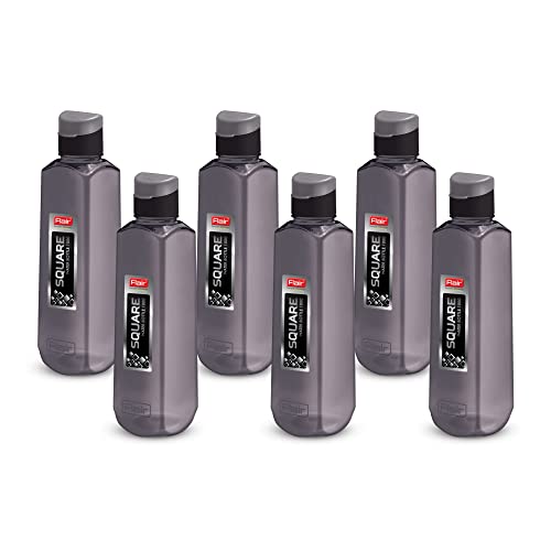 Image of FLAIR Square PET Water Bottles With Fliptop Lid Set of 6 Pcs 1000 ML (GREY)