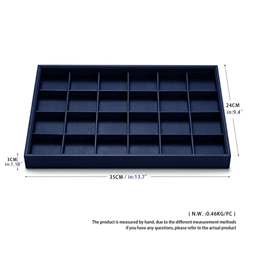 Blue Leather Jewelry Tray Earring Organizer Tray 24 Girds Jewelry Display Tray Ring Earrings Holder Trays Jewelry Drawer Organizer for Ring Earrings Storage Display