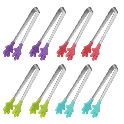 8 Pièces Mini Pinces Alimentaires en Acier Inoxydable avec Poignées Colorées en Silicone, Pinces à Sucre Multifonctions pour Bar à Bonbons, Buffet,...
