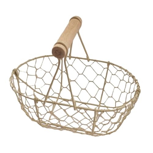 Maritown Small Metal Wire Egg Basket with Wooden Handle Vintage Kitchen Storage Basket for Food Bread Fruit Vegetable Containers Rustic Decorative Basket Organizer for Farmhouse Decor