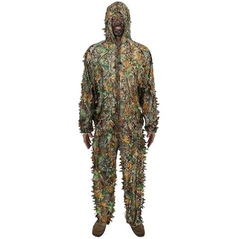 Innens Ghillie Suit for Men,3D Maple Leafy Outdoor Camouflage Suit Military and Shooting Accessories Tactical Gear Clothing,Breathable Jungle Woodland Hunting Suit (Height 5.3-5.9 ft) Cover