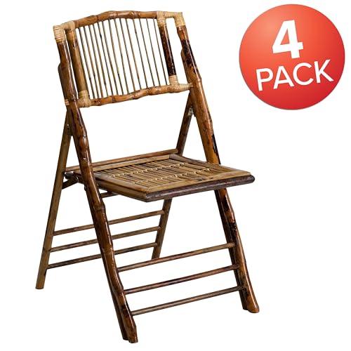 Flash Furniture Folding Bohemian Bamboo Chairs with Curved Backs, Modern Bamboo Folding Dining Chairs, 300 lb. Static Weight Capacity, Set of 4 - view 3