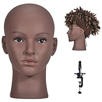 Afro Cosmetology Mannequin Head - Bald Manikin for Wigs Making, Hat and Glasses Display With Free Clamp